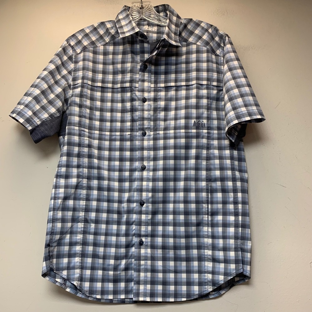 REI Co-op Button Down Shirt Mens Small Blue Plaid Excellent Technical Hiking